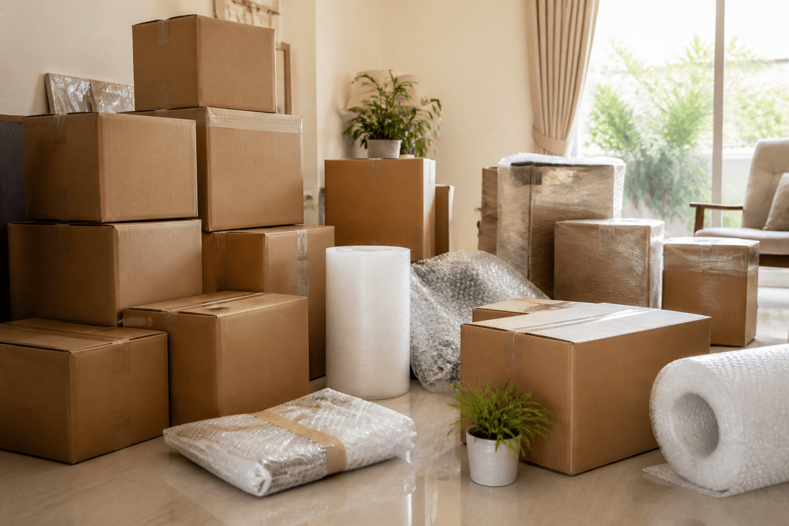 Professionally packed boxes ready for a household move